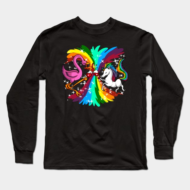 Unicorn Flamingo Party Long Sleeve T-Shirt by underheaven